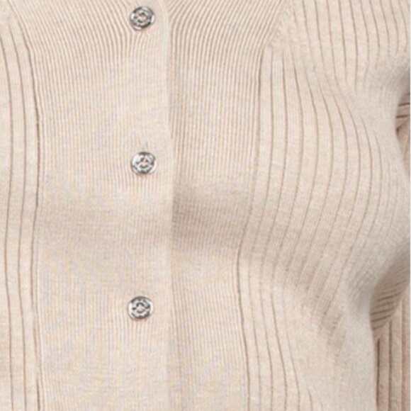 NWT CALVIN KLEIN Button Front Ribbed Cardigan with Slits Heather Latte Size M - Picture 4 of 12